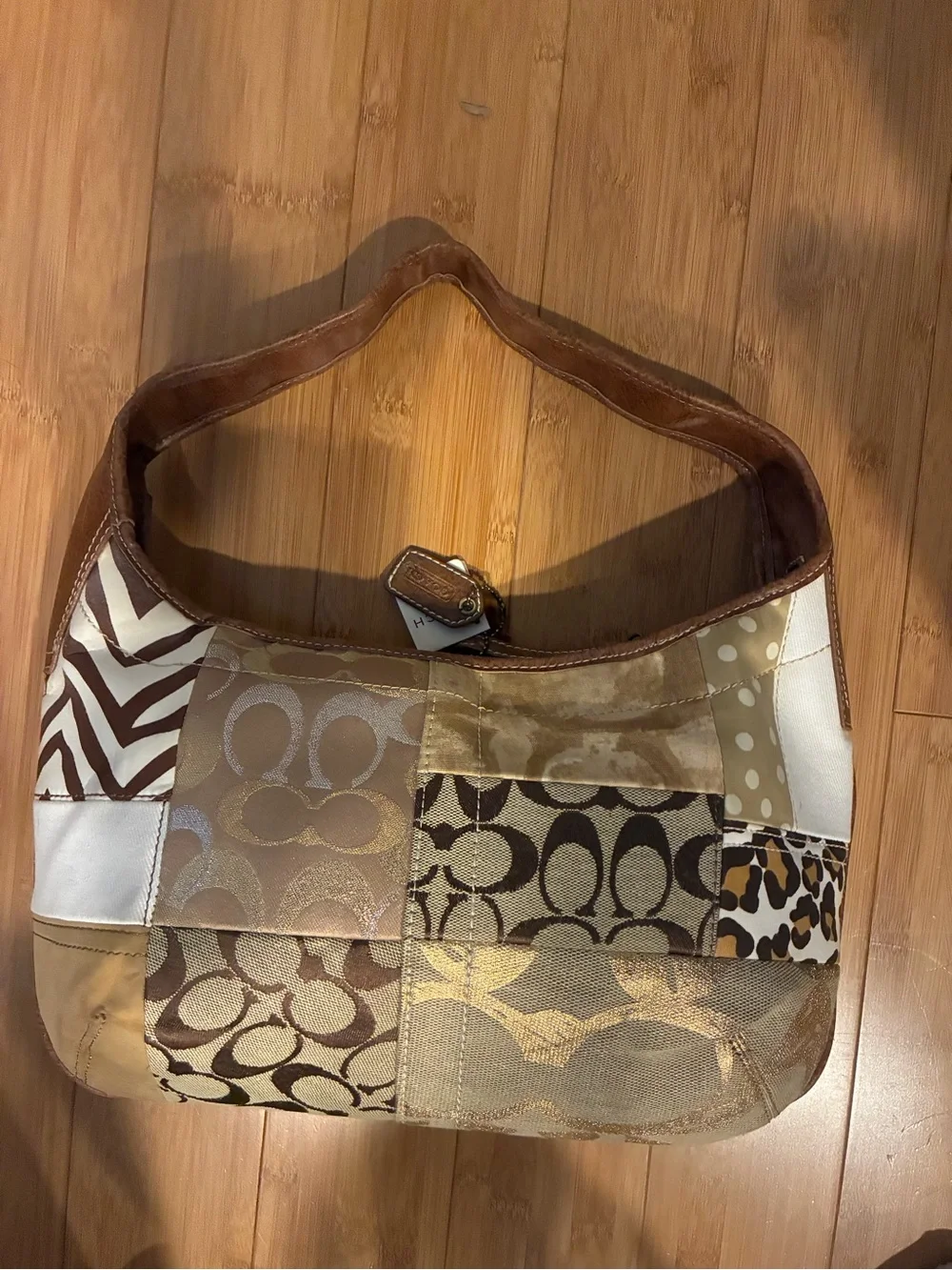 Coach Patchwork Shoulder Bag in Brown and Tan